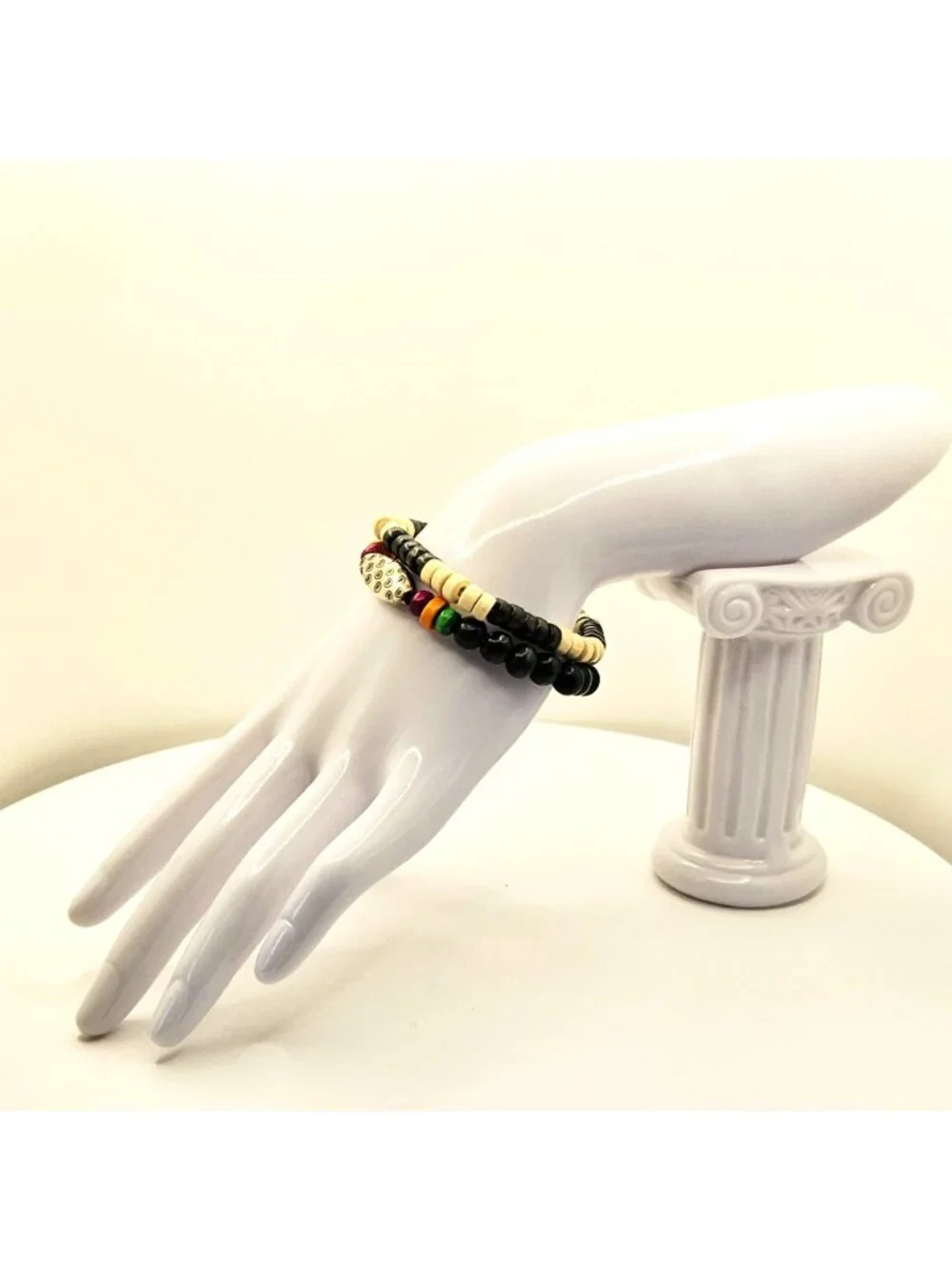 Unisex Tribal Bracelet Stack, Wood Bead Stretch Bracelets, Boho Layered Jewelry